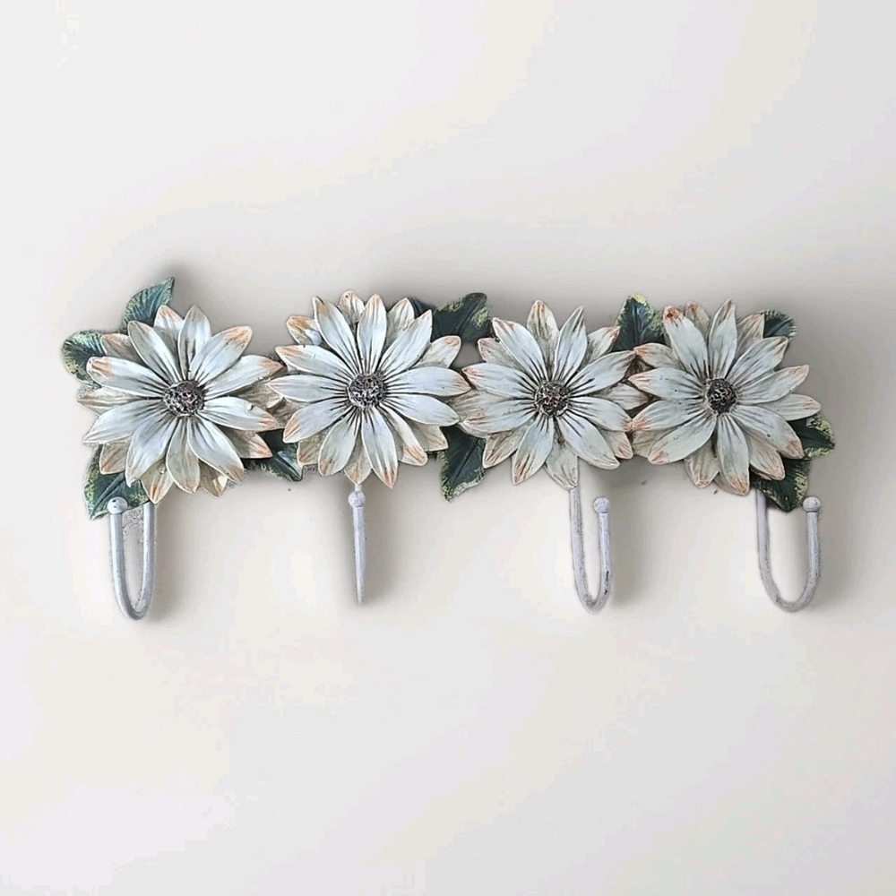 Floral Wall Hook Decor in Yellow  White and Green 13.5" X 5.5"